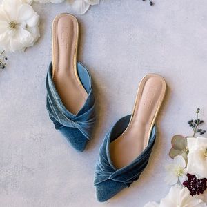 Faded teal velvet twist mule